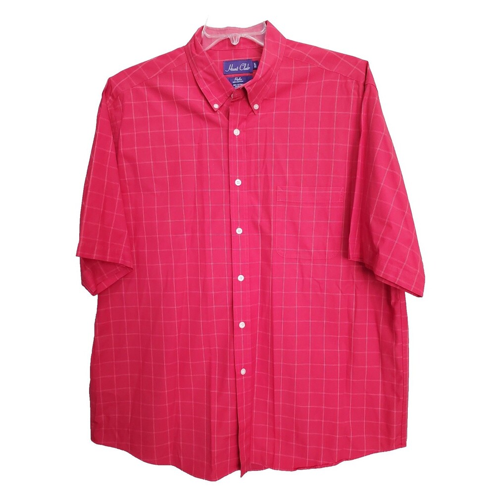 Hunt Club Men's Vintage Poplin Cotton Red Plaid Short Sleeve Button-Up Shirt XL